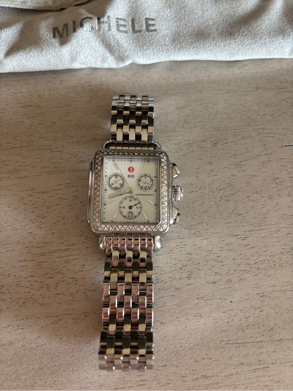 Michele Deco Diamond Accent 
 Stainless Steel Chronograph Watch - Silver